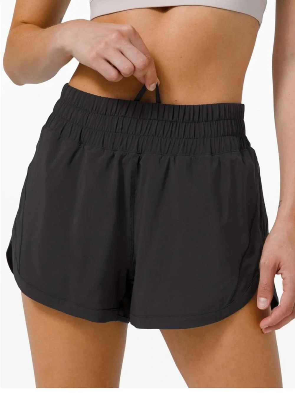 Lululemon Track That Black Running Shorts Womens 18 Elastic Waist Zipper Pocket